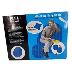 Vtg 90s Y2K Inflatable Chair Ottoman Pillow Adult Teen Blue Wave Groovy Retro